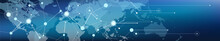 Connected World Map Banner – Communication / Logistics And Transportation / Commerce, Digitalization And Connectivity, Vector Illustration