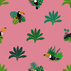 Wall Mural - Seamless Pattern With Toucan And Plants.