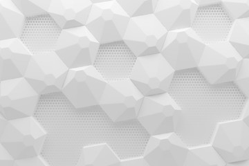 Wall Mural - white light hexagon 3d graphics background illustration pattern. abstract blank with copy space.