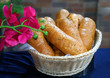 fresh baked bread in the basket with decoration flower