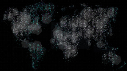 Aufkleber - Futuristic global broadband internet communication between cities around the world with matrix particles continent map for head up display background