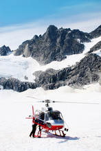 Helicopter On Glacier Alaska Mountains Ice Snow Winter