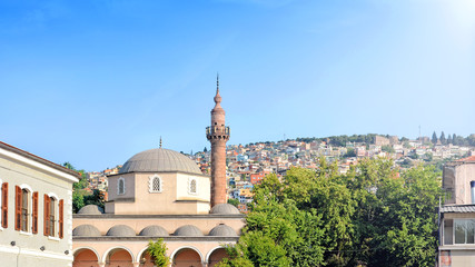 Wall Mural - turkey landmark turkish city Izmir skyline architecture travel view of Kadifekale Fortress building tower old historic asia famous islam mosque urban cityscape ottoman historical ancient tourism scene