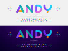 Modern Font Creative Rounded Alphabet Color Fonts. Typography Urban Round Bold With Colors Dot Exposure. Vector Illustration