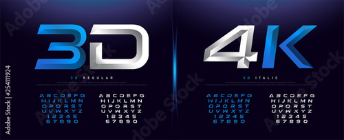 Fotografía Elegant Silver And Blue 3D Metal Chrome Alphabet And Number Font