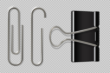 Aufkleber - Paper clips. Realistic binder, paper holder isolated on white background, macro metal notebook fasteners. Vector paper clip set