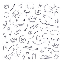 Doodle Line Swash. Emphasis Text Highlighters, Hand Drawn Brush Stroke, Calligraphy Underline. Vector Hand Drawn Set
