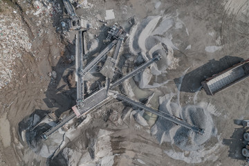 Wall Mural - Aerial view of crushed stone quarry machine in a construction material factory 