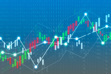 Double exposure financial market stock chart with chess board game competition, success and leadership business concept