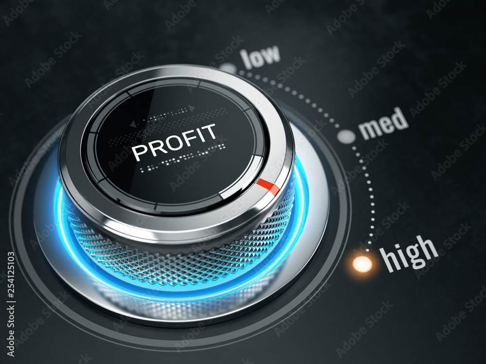 High Profit level concept - Profit level control button on high position. 3d rendering - obrazy, fototapety, plakaty 