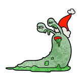 Fototapeta Dinusie - gross textured cartoon of a slug wearing santa hat