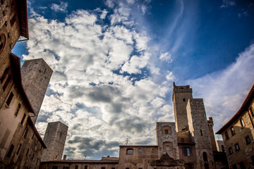 Sticker - San Gimignano. Central square. The Sky Of Tuscany. Italy