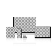 Poster - Set of Device Mock Up. Realistic Computer, Laptop, Tablet and Smartphone with Empty Transparent Screen. Vector Illustration Isolated on Transparent Background