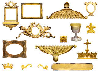 Gold elements royal antiques isolated on white background