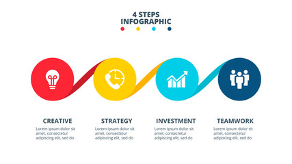 Aufkleber - Infographic with 4 circle elements can be used for timeline or process chart. Steps presentation