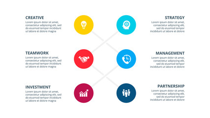 Aufkleber - Infographic with 6 circle elements can be used for timeline or process chart. Steps presentation