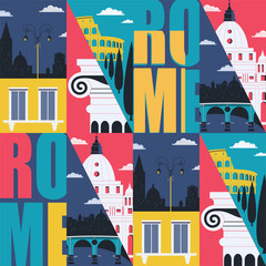 Canvas Print - Rome, Italy vector seamless pattern. Cityscape, historical landmarks