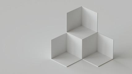white cube boxes backdrop display on white background. 3d rendering.