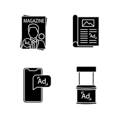 Wall Mural - Advertising channels glyph icons set