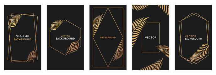 Aufkleber - Vector design template in simple modern style with copy space for text and palm leaves  - wedding invitation backgrounds and frames,  social media stories wallpapers