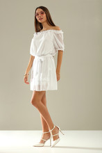 Slim Young Woman In White Dress And Summer Time 
