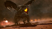 Big Dragon In The Desert Looking For His Enemies. 3D Rendering