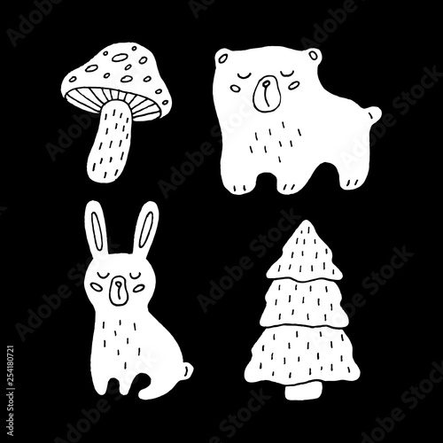 Cute Cartoon Hand Drawn Wood Animals Drawing Set Sweet Vector