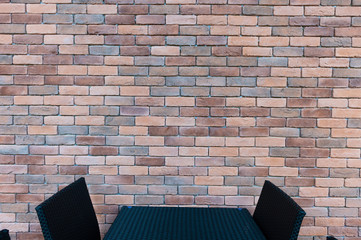 Wall Mural - empty place with wooden floors and brick wall. mock up template for display or montage of product.