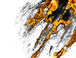 © ogologo - Creative abstract hand painted background, wallpaper, texture, close-up fragment of acrylic painting on canvas with brush strokes. Modern art. Contemporary art. Black and white with gold background.