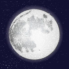 Wall Mural - hand drawn moon shiny on dark blue space background in cosmos or stars. retro style. astrology or as