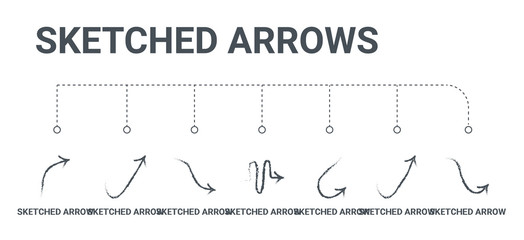 Poster - simple set of 7 line icons such as sketched arrow, sketched arrow, sketched arrow, from arrows concept on white background