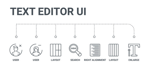 Poster - simple set of 7 line icons such as enlarge, layout, right