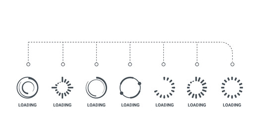 Poster - simple set of 7 icons such as loading, loading, loading, from  concept on white background