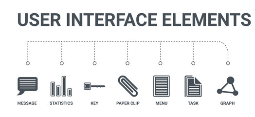 Poster - simple set of 7 icons such as graph, task, menu, paper clip
