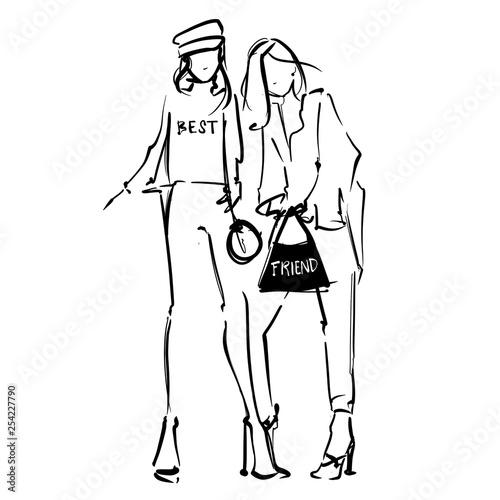 Black And White Fashionable Best Friend Sketch Stock Illustration Adobe Stock