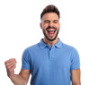 © Viorel Sima - Cheering man wearing a light blue polo feeling excited