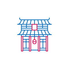 Poster - Japan, temple icon. Element of Japan culture. Thin line 2 color icon for website design and development, app development. Premium icon