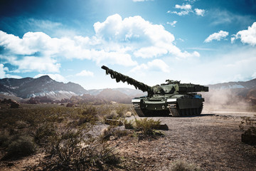 Modern army military main battle tank on a war battlefield