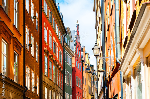 Beautiful street with colorful buildings in Old Town, Stockholm, Sweden Canvas Print