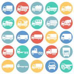Poster - Truck icons set on color circles white background for graphic and web design. Simple vector sign. Internet concept symbol for website button or mobile app.