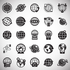 Poster - Globe related icons set on white background for graphic and web design. Simple vector sign. Internet concept symbol for website button or mobile app.