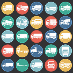 Poster - Truck icons set on color circles black background for graphic and web design. Simple vector sign. Internet concept symbol for website button or mobile app.