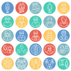 Poster - Person icons set on color circles white background for graphic and web design. Simple vector sign. Internet concept symbol for website button or mobile app.