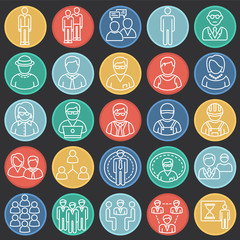 Poster - Person icons set on color circles black background for graphic and web design. Simple vector sign. Internet concept symbol for website button or mobile app.