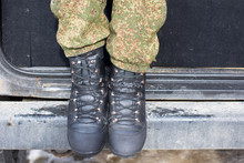 Military Shoes Of A Soldier. Ankle Boots