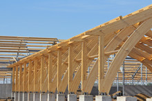 The Frame Of The Building Of Laminated Veneer Lumber. Roof Construction Of Laminated Veneer Lumber. Building. Glued Laminated Timber.
