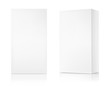 © realstockvector - Realistic cardboard box mockups. Front and perspective view. Vector illustration isolated on white background. Can be use for food, medicine, cosmetic and other. Ready for your design. EPS10.