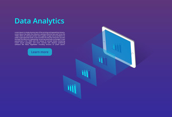Poster - Design isometric concept of Data Analysis for website and mobile website. Landing page template. Easy to edit and customize