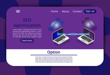 Poster - Business card. Isometric modern computers technology and networking concept. Web cloud technology business. Internet data services vector illustration