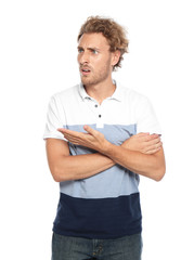 Sticker - Young man in casual clothes posing on white background